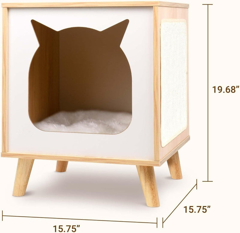 Wooden Cat House Cat Bed Indoor Cat Scratcher Condo TV-Shaped Cat Furniture Nigh