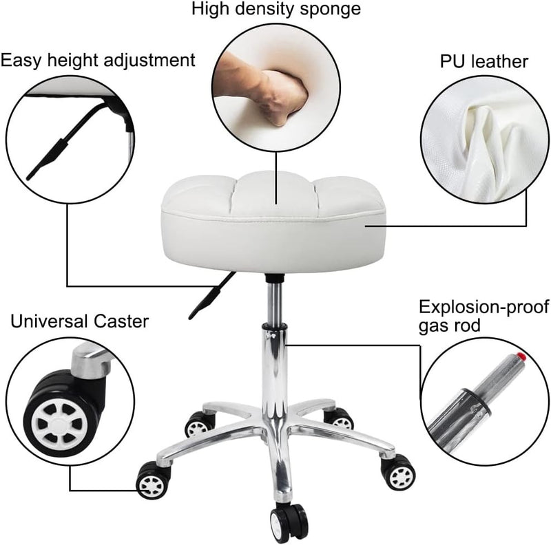 Deluxe Round Adjustable Height Rolling Stool High Elastic Super Soft Foam