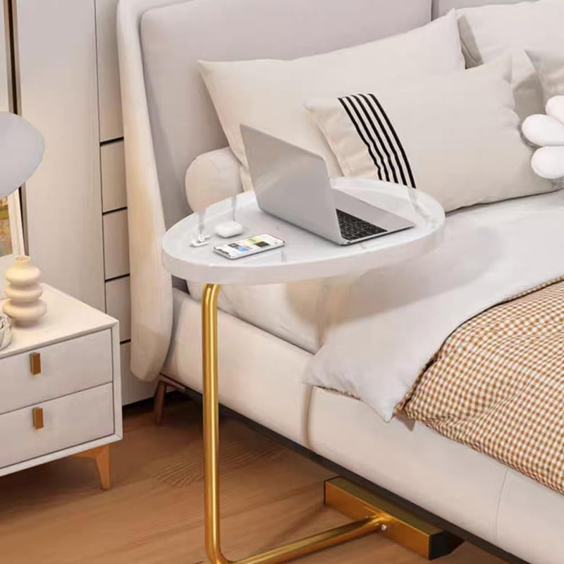 C Shaped EndTable Narrow Side Table Gold+White Tray