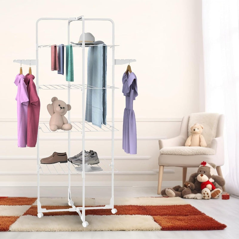 Clothes rack Square tube, 4 Tier Foldable Clothes Drying Rack Tower type