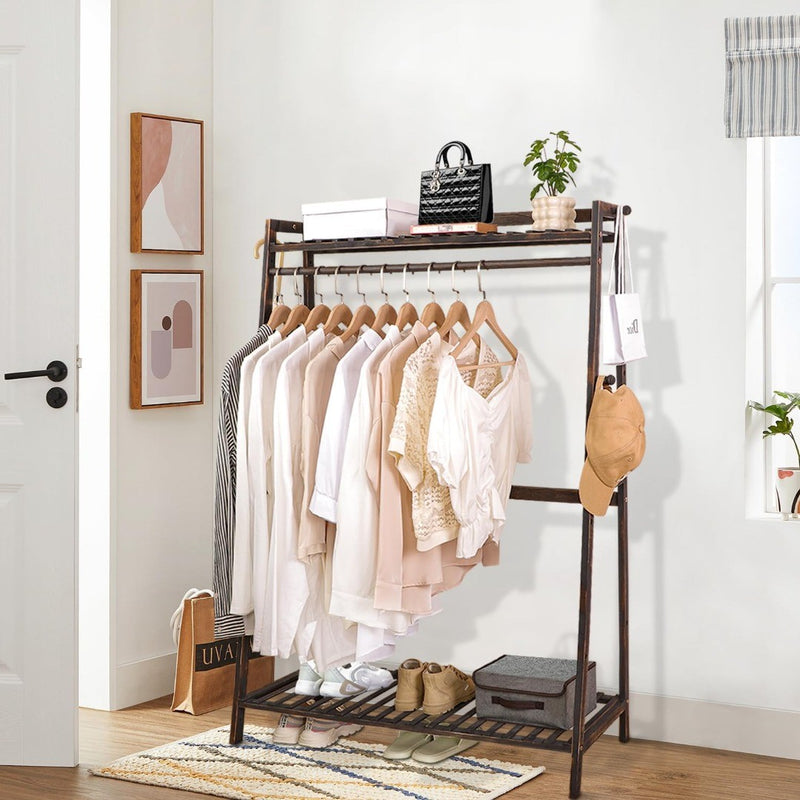 Clothing Rack with Shelves Wood Free Standing Storage Black