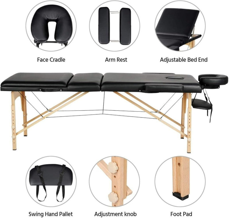 Portable Massage Table Folding Spa Beauty Bed Massage in Black