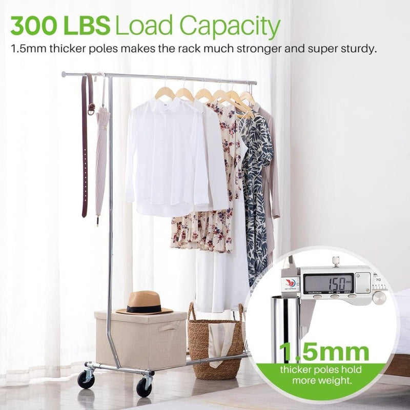 Heavy Duty Clothes Rail on Wheels, Adjustable Clothes Rail 110kg Capacity