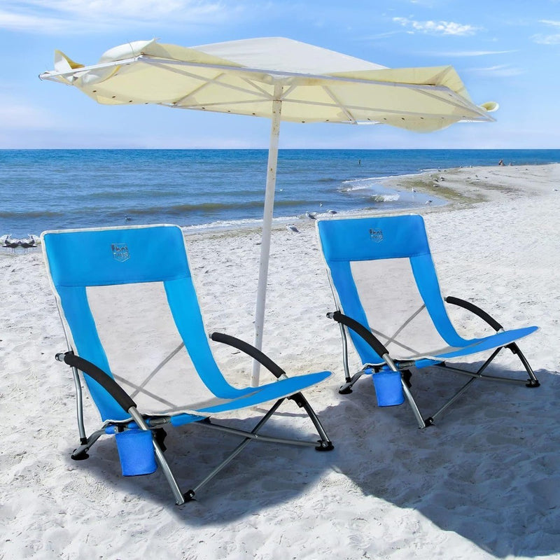 Low Camping Chair Set of 2, Folding Lightweight Beach Chair