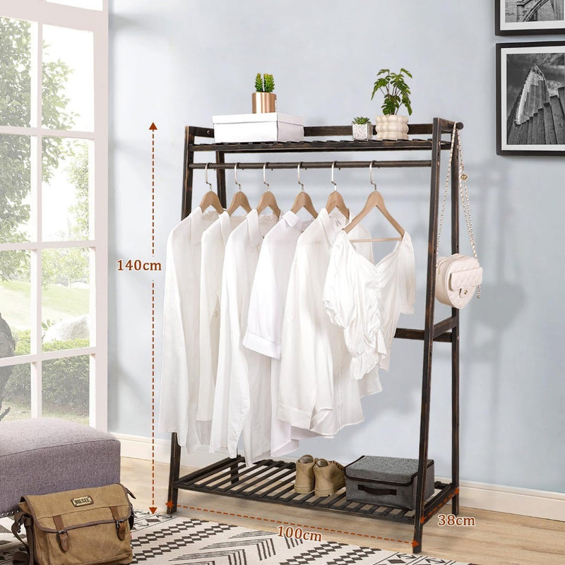 Clothing Rack with Shelves Wood Free Standing Storage Black