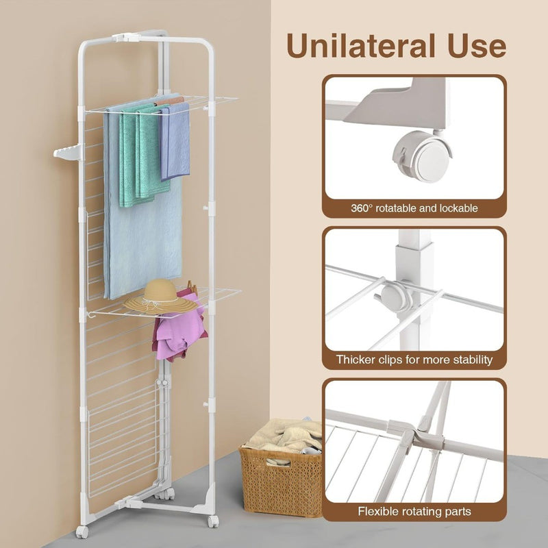 Clothes rack Square tube, 4 Tier Foldable Clothes Drying Rack Tower type