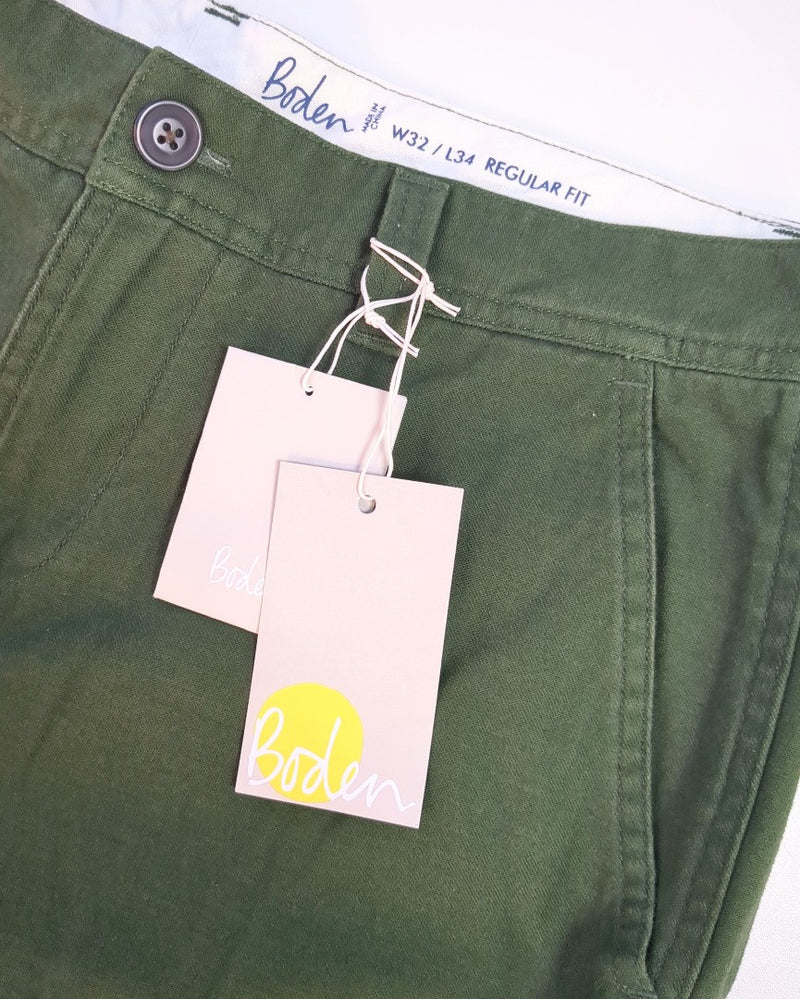 BODEN Men's Cargo Trousers W32 L34 Olive Green - Minor Defect