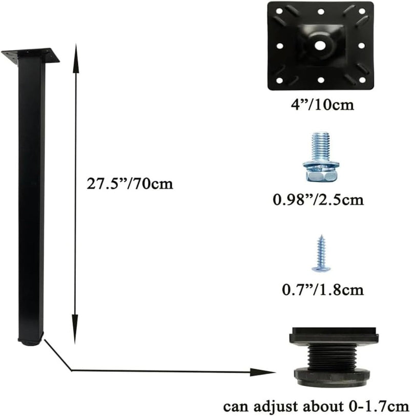 Table Legs 70 cm Black Metal 4 Pack Adjustable