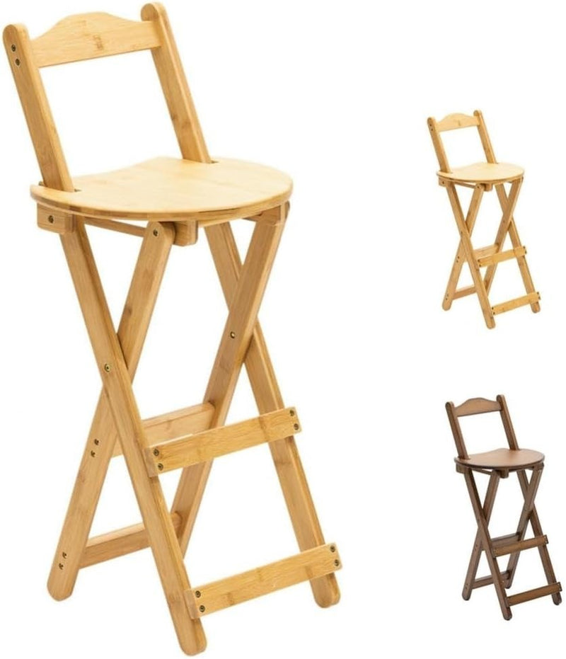 Folding Bar Stool Bamboo Portable Natural