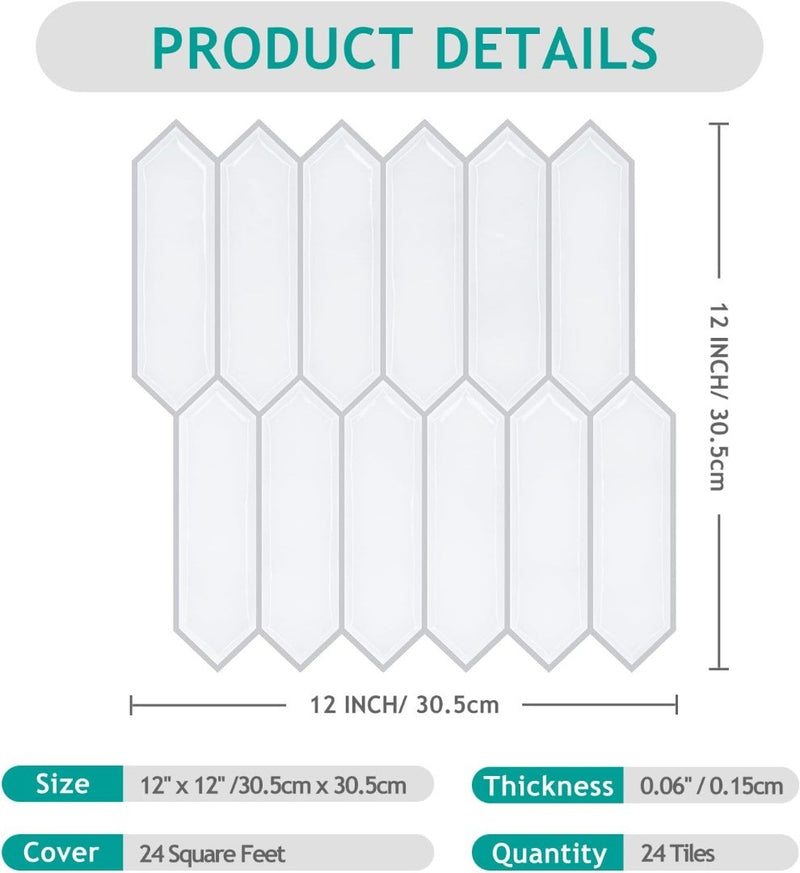 Adhesive Wall Tiles White Hexagonal