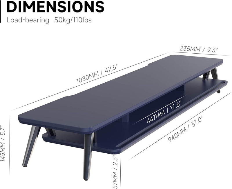 Monitor Stand Riser for 2 Monitors 108cm Blue