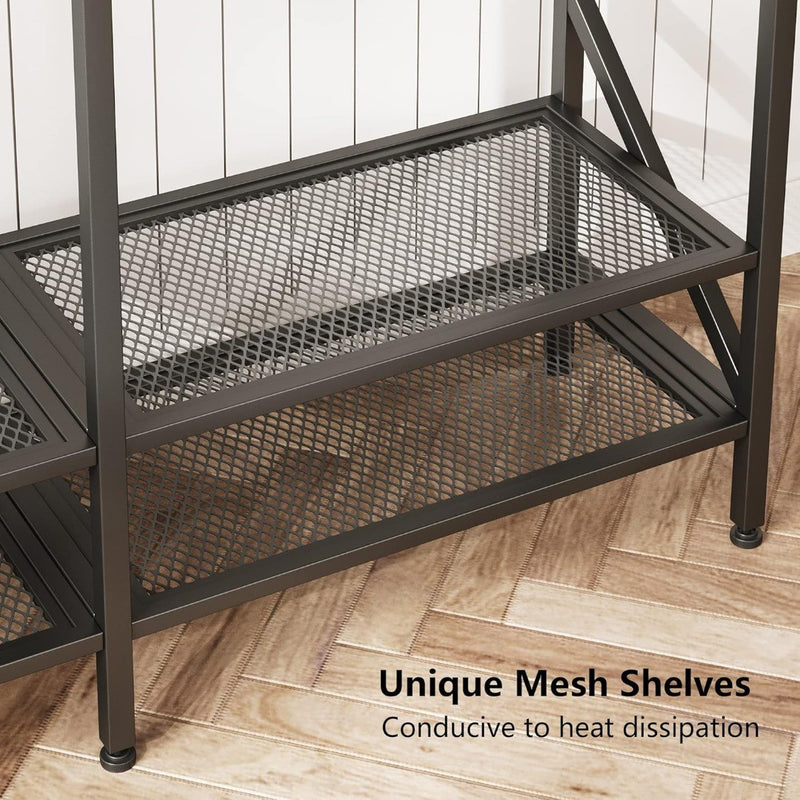 TV Stand 160cm Unit Mesh Shelves Rustic Brown