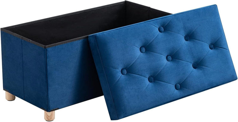 Ottoman Storage Box with 4 Wood Legs, Velvet Storage Ottoman