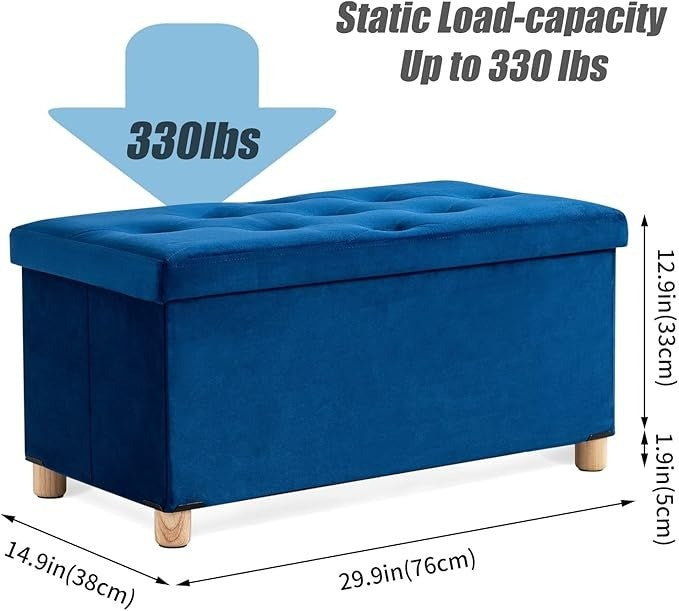 Ottoman Storage Box with 4 Wood Legs, Velvet Storage Ottoman