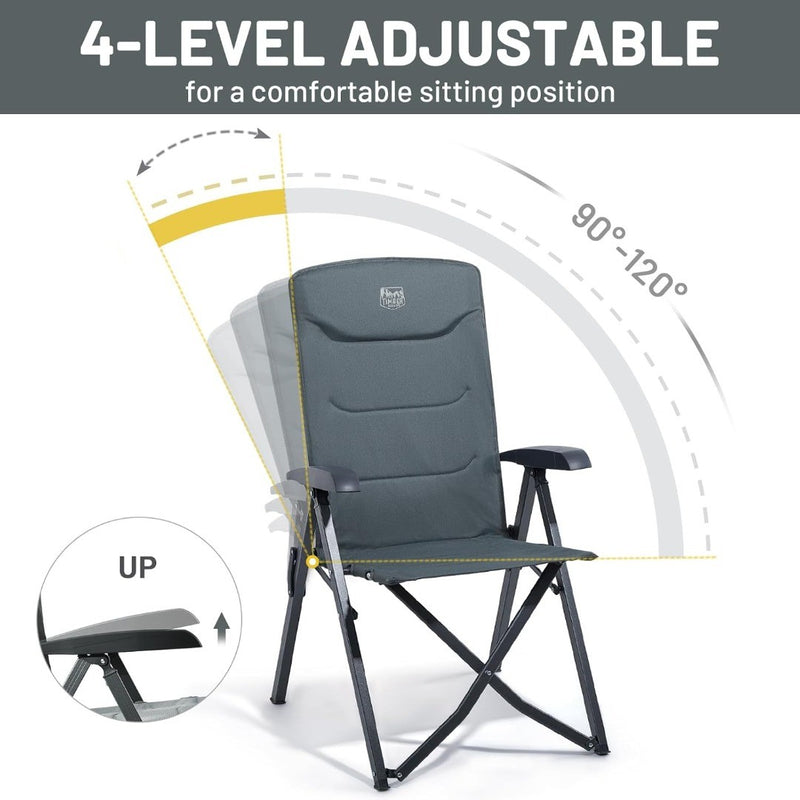 Camping Chair Heavy Duty Oversized Folding Grey