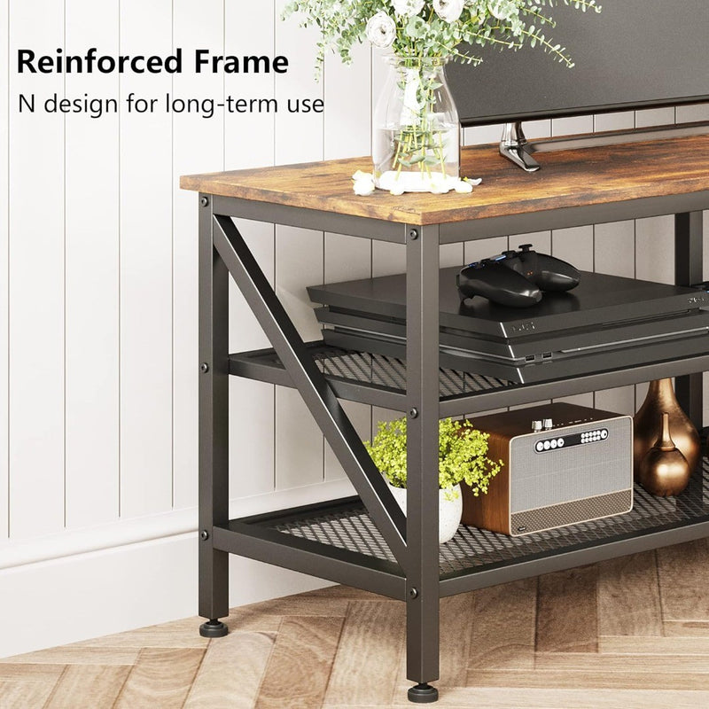 TV Stand 160cm Unit Mesh Shelves Rustic Brown