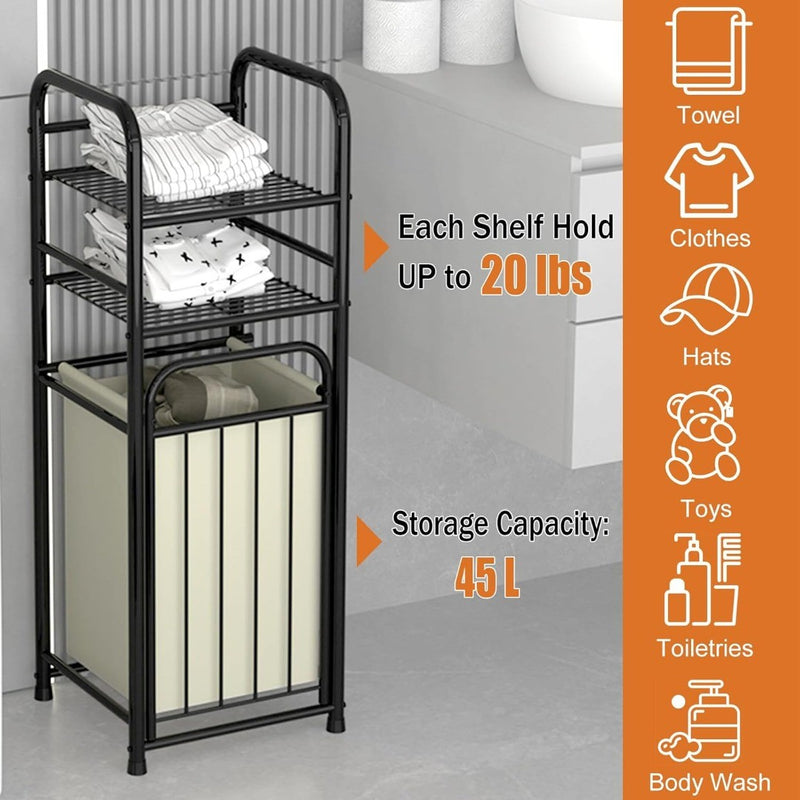 Laundry Hamper Frame with 2 Shelves