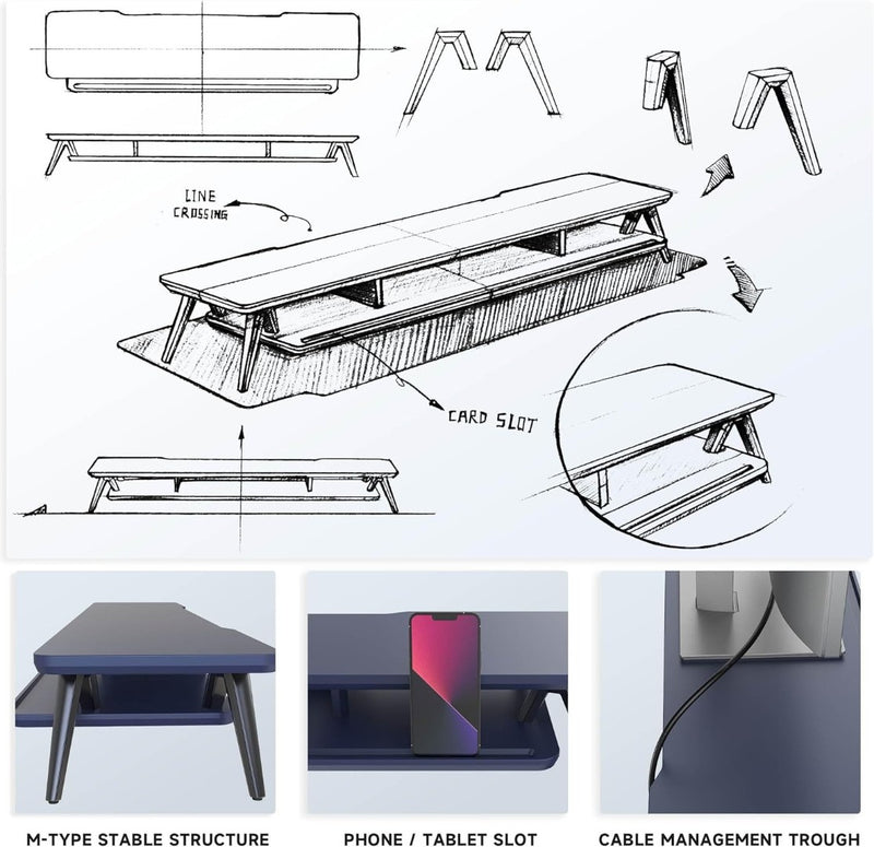 Monitor Stand Riser for 2 Monitors 108cm Blue