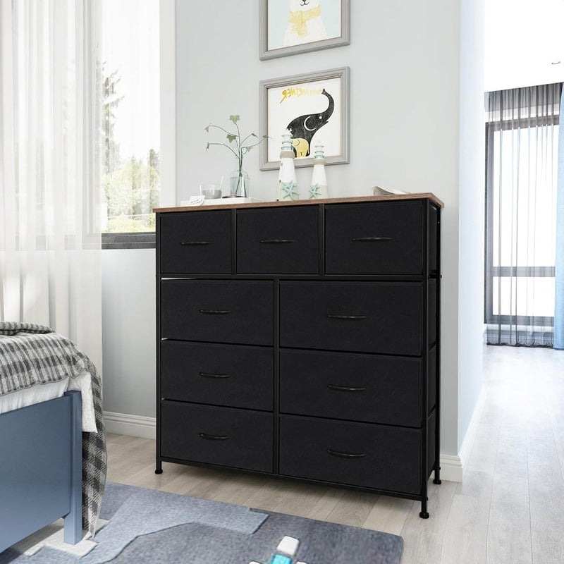 Chest of Drawers Steel Frame Wood Top Black Brown