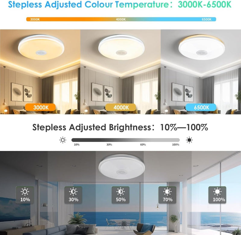 LED Ceiling Light dimmable with Bluetooth Speaker, 48W