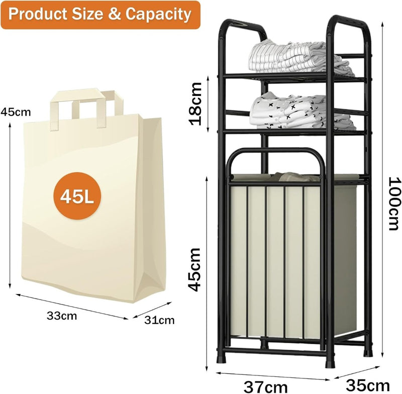 Laundry Hamper Frame with 2 Shelves