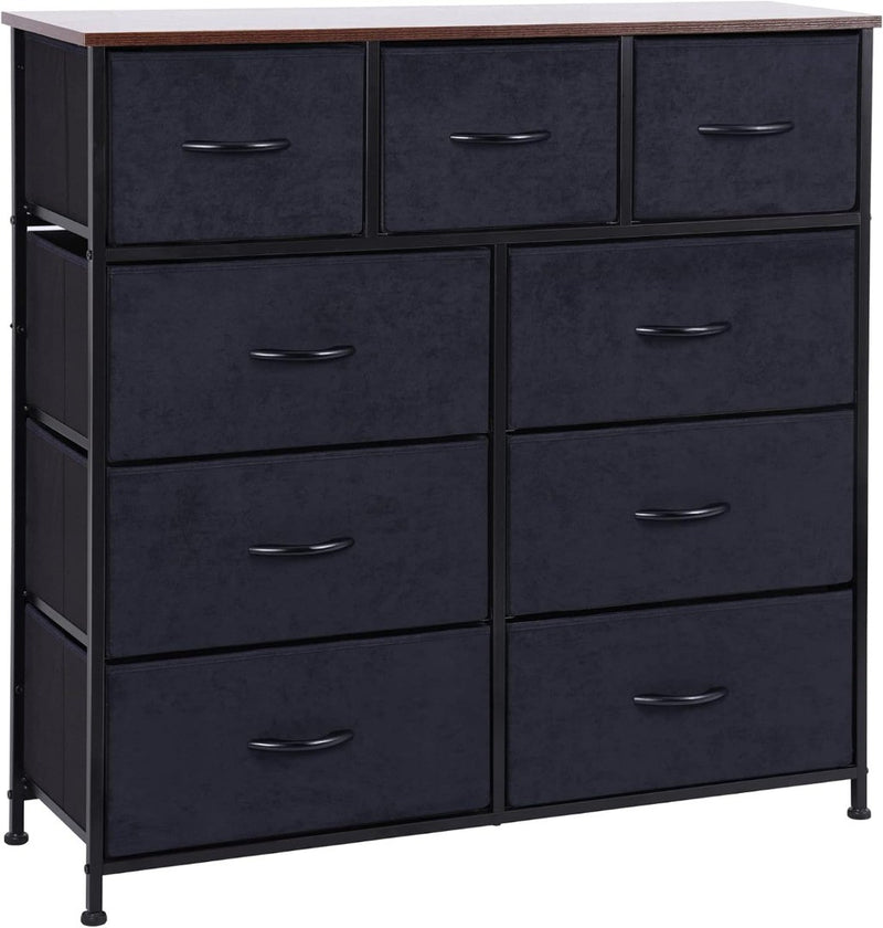 Chest of Drawers Steel Frame Wood Top Black Brown