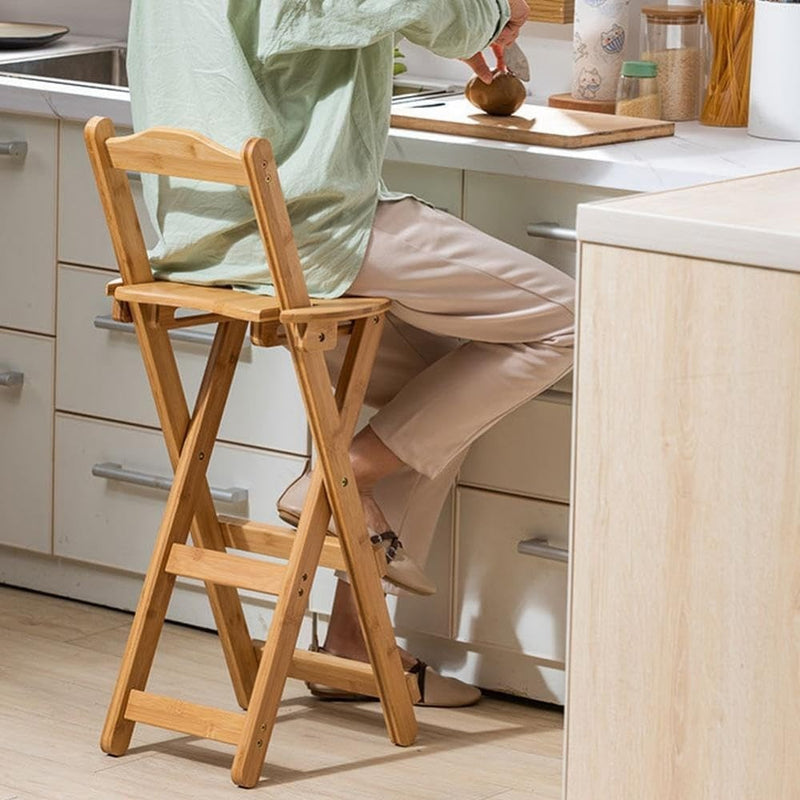 Folding Bar Stool Bamboo Portable Natural