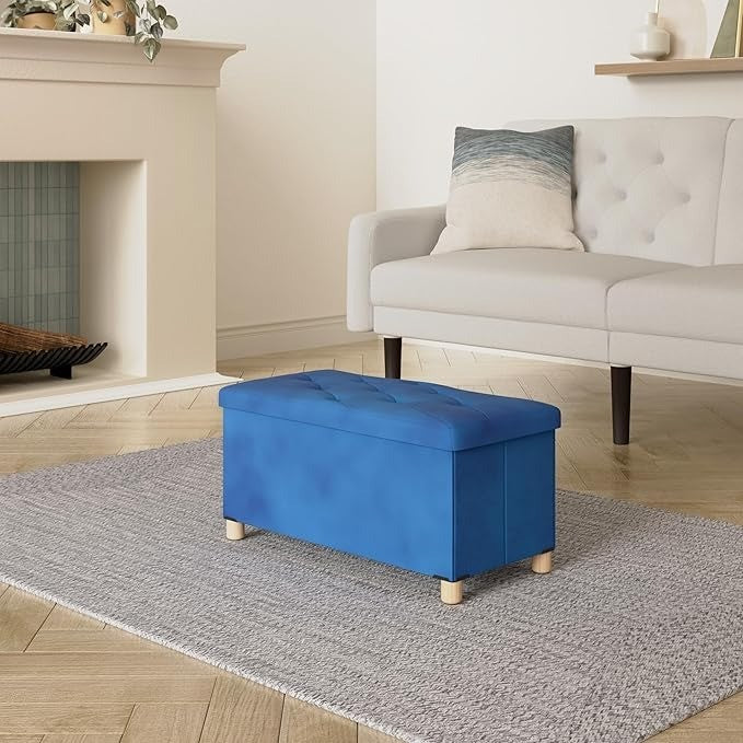 Ottoman Storage Box with 4 Wood Legs, Velvet Storage Ottoman