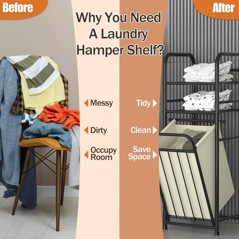 Laundry Hamper Frame with 2 Shelves