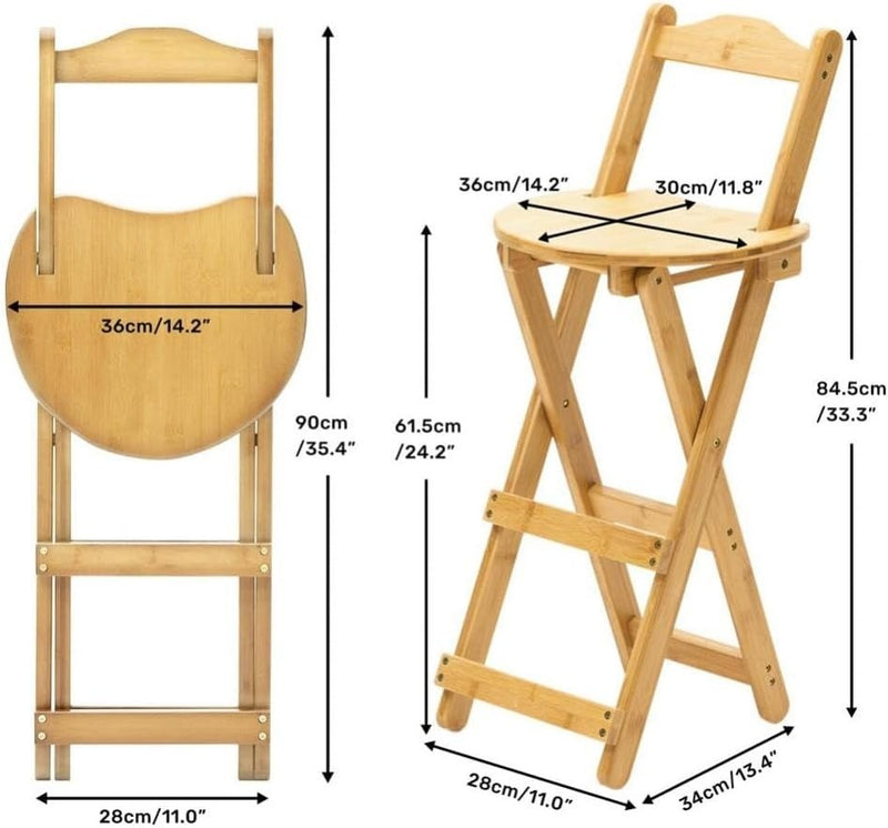 Folding Bar Stool Bamboo Portable Natural