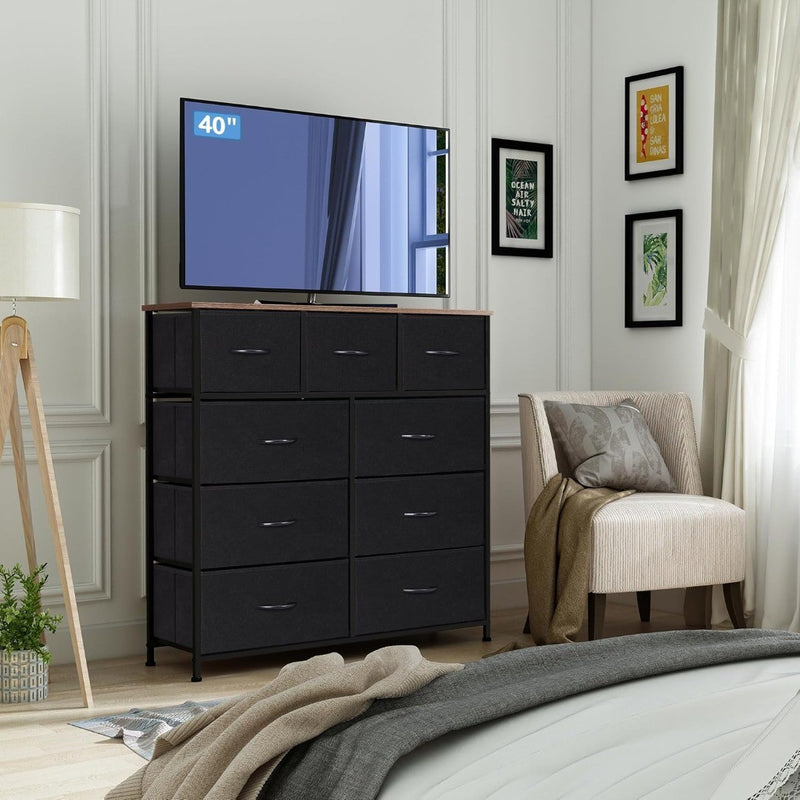 Chest of Drawers Steel Frame Wood Top Black Brown