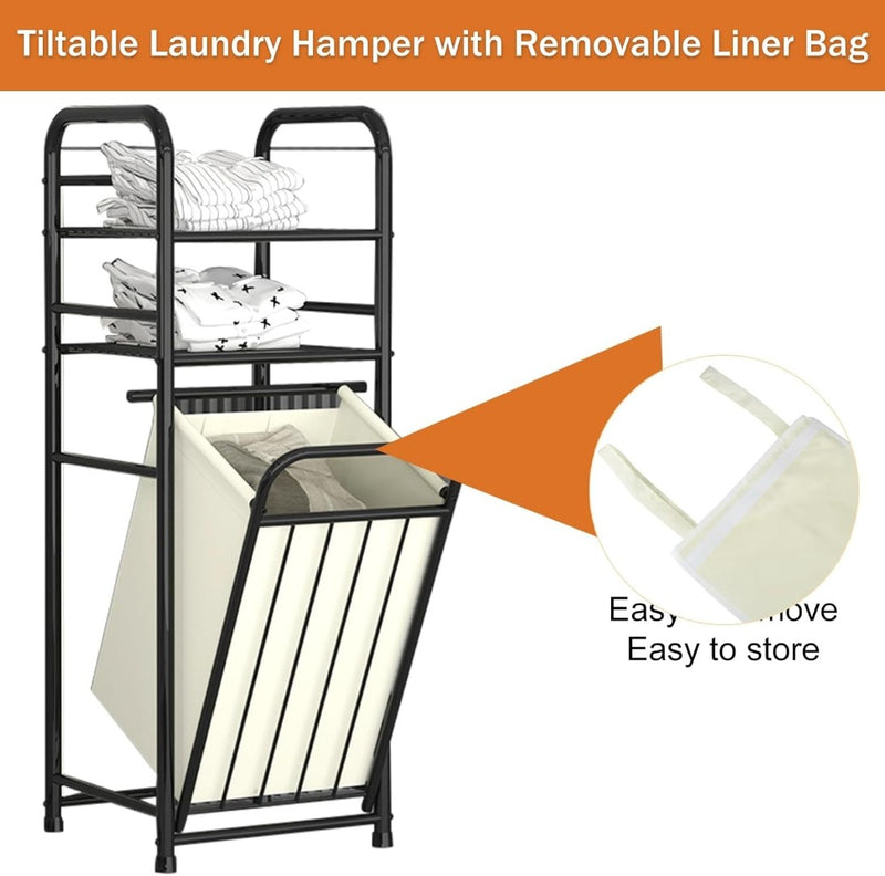 Laundry Hamper Frame with 2 Shelves