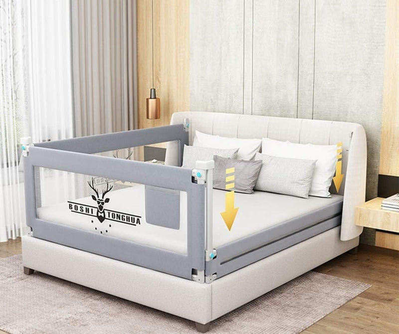 Toddler Bed Rail - Extra Long - Fold Down - Safety Bedrail - Mesh - 180cm - Grey