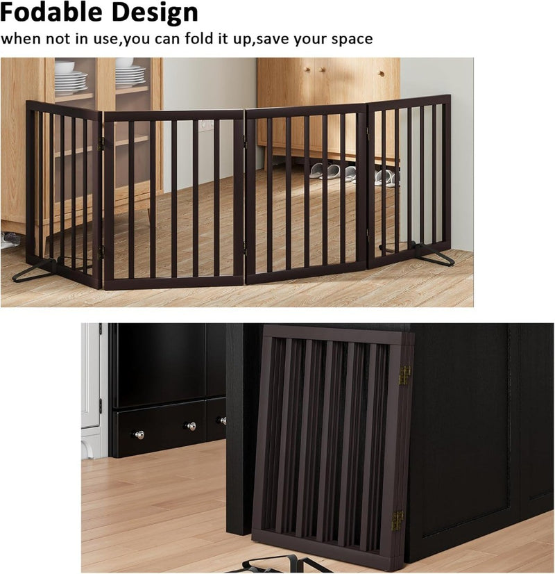 Wooden Dog Gate Foldable Freestanding 4 Panel