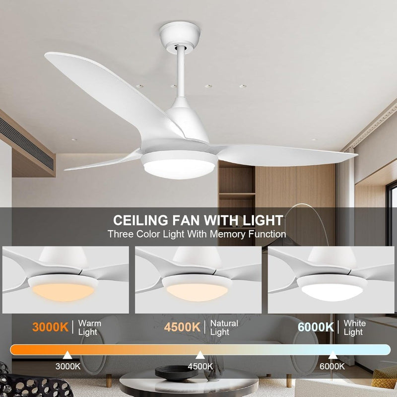 GLITI Ceiling Fan with Lighting and Remote Control, 60 W, 3 Colours, 6 Speed