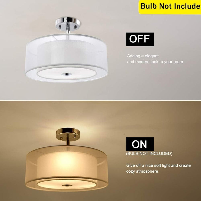 Semi Flush Mount Drum Ceiling Light Double Tier Creamy-White