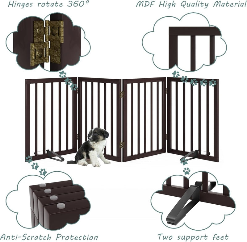 Wooden Dog Gate Foldable Freestanding 4 Panel