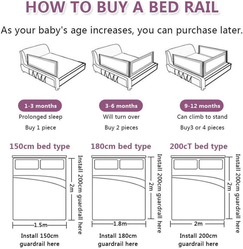 Toddler Bed Rail - Extra Long - Fold Down - Safety Bedrail - Mesh - 180cm - Grey