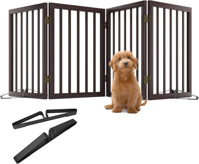 Wooden Dog Gate Foldable Freestanding 4 Panel