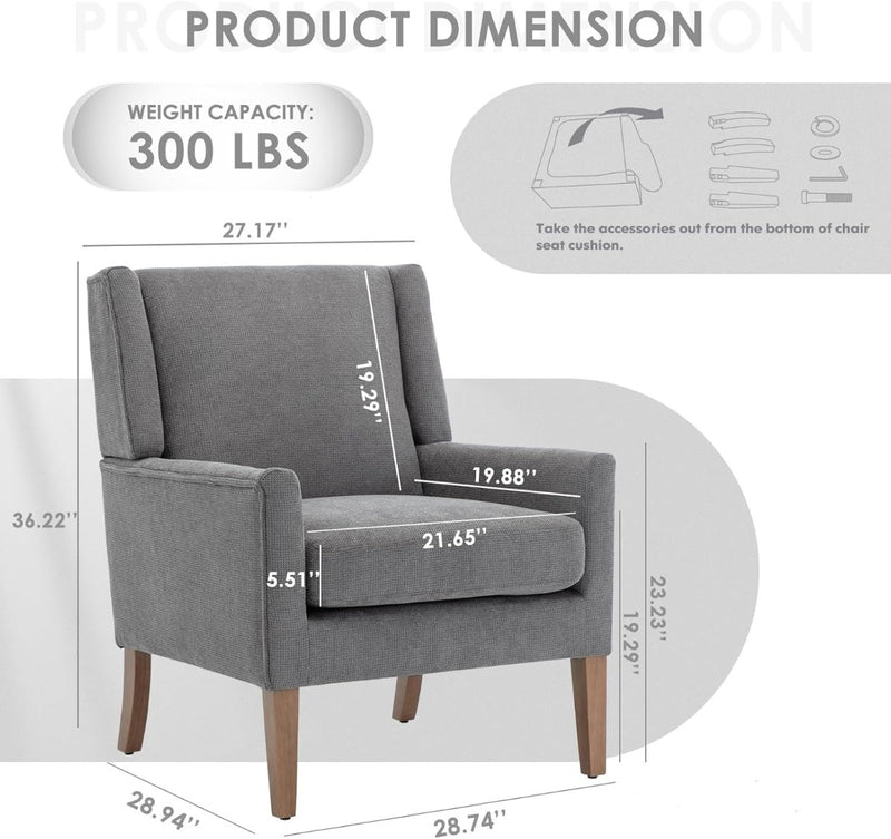 Modern Wingback  Lounge Seat with Wood Legs in Grey