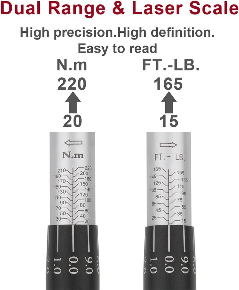 Torque Wrench Set - 1/2-inch Drive Click - Dual-Direction - Adjustable