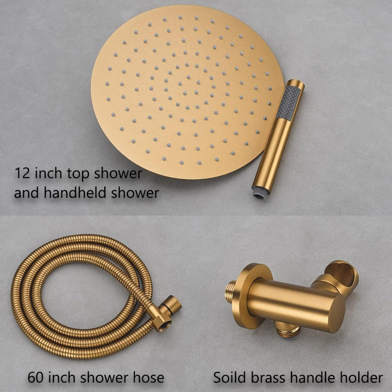 Luxury Bathroom Shower Tap 12inch Brushed Gold