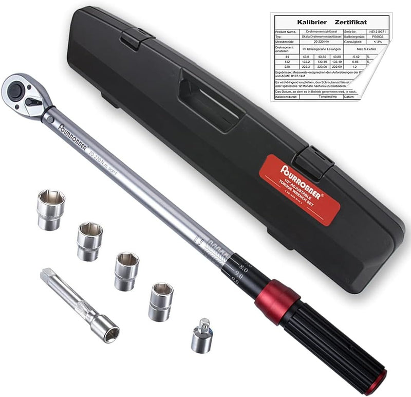 Torque Wrench Set - 1/2-inch Drive Click - Dual-Direction - Adjustable