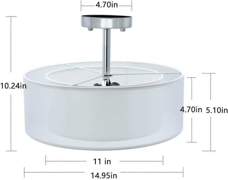 Semi Flush Mount Drum Ceiling Light Double Tier Creamy-White