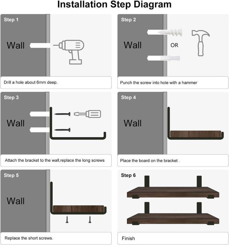 Floating Shelves 60cm Rustic Brown Set of 2