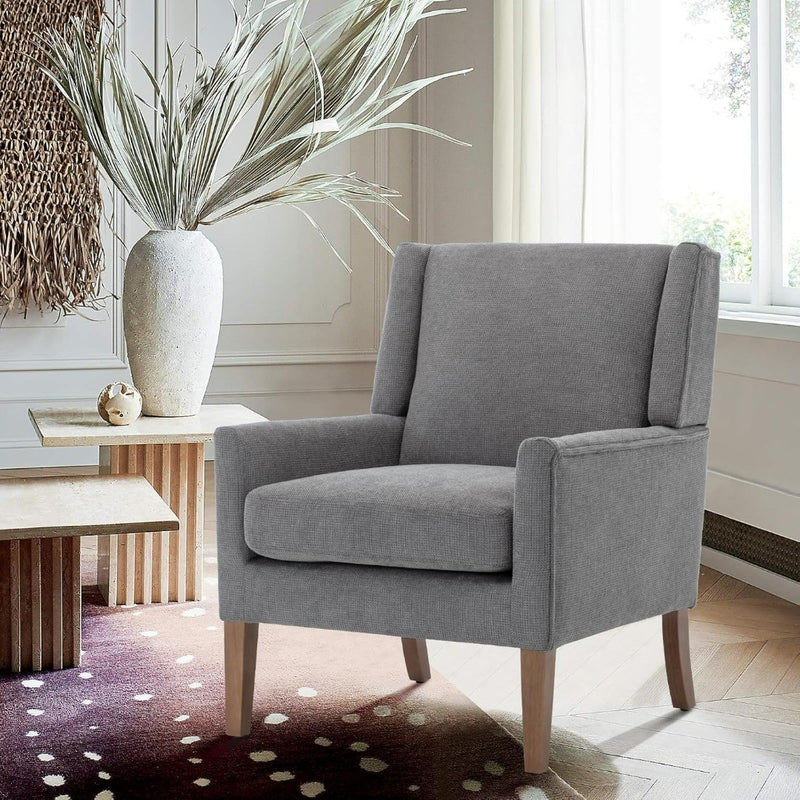 Modern Wingback  Lounge Seat with Wood Legs in Grey