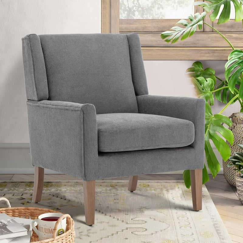 Modern Wingback  Lounge Seat with Wood Legs in Grey