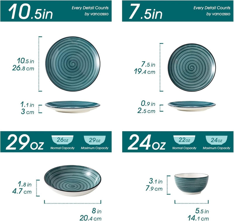 vancasso Bonbon Green Dinner Set- 24 Pieces Stoneware Dinnerware Set