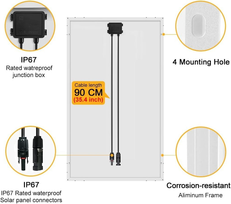 DOKIO 100W 18V Monocrystalline Solar Panel to Charge 12V Battery for Caravan Van