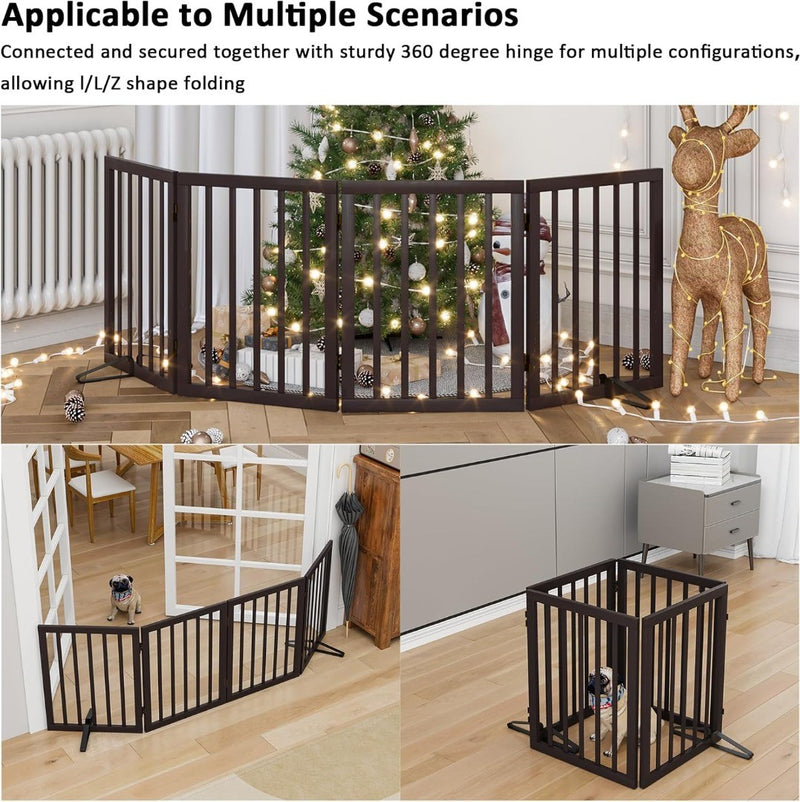 Wooden Dog Gate Foldable Freestanding 4 Panel